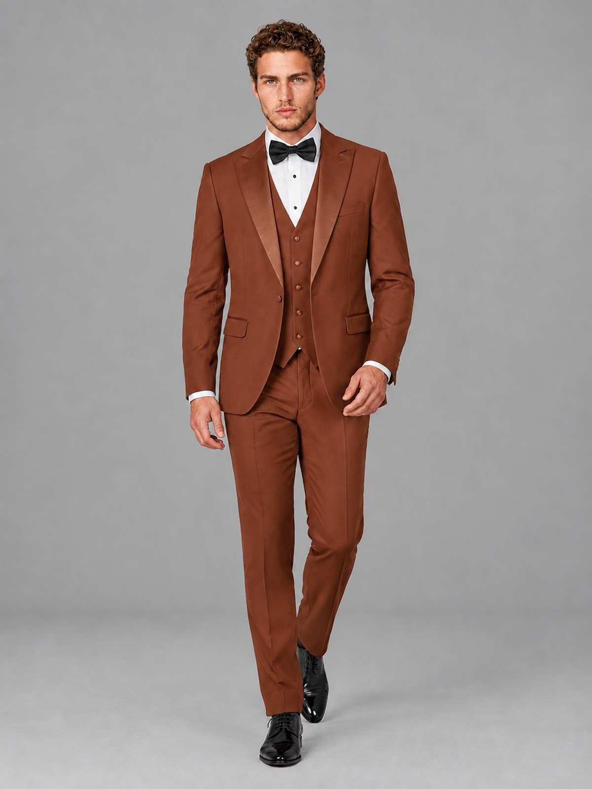 Savile Men's Rust Peak Lapel 3-Piece Tuxedo Suit | Jacket, Vest & Trousers - Rust