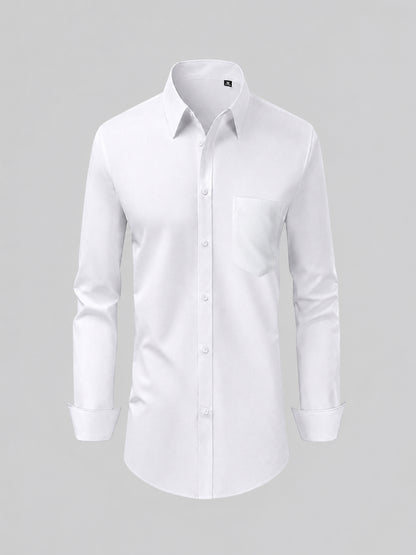 Savile Men's Classic Slim Fit Long Sleeve Dress Shirt in White – Front View | PL0006-White