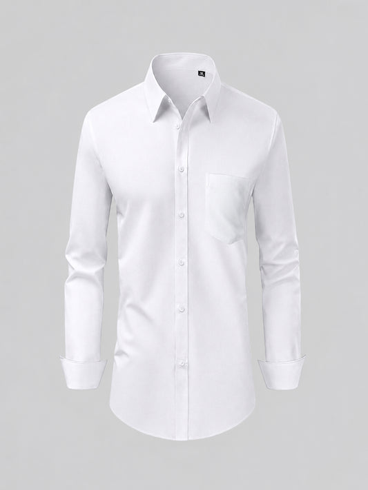 Savile Men's Classic Slim Fit Long Sleeve Dress Shirt in White – Front View | PL0006-White