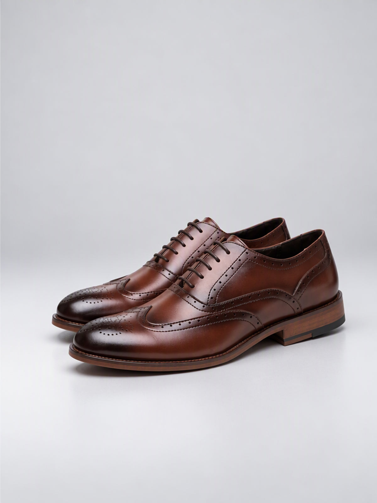 Savile Men's Burnished Brown Wingtip Brogue Oxford Shoes - Pair Studio Hero View