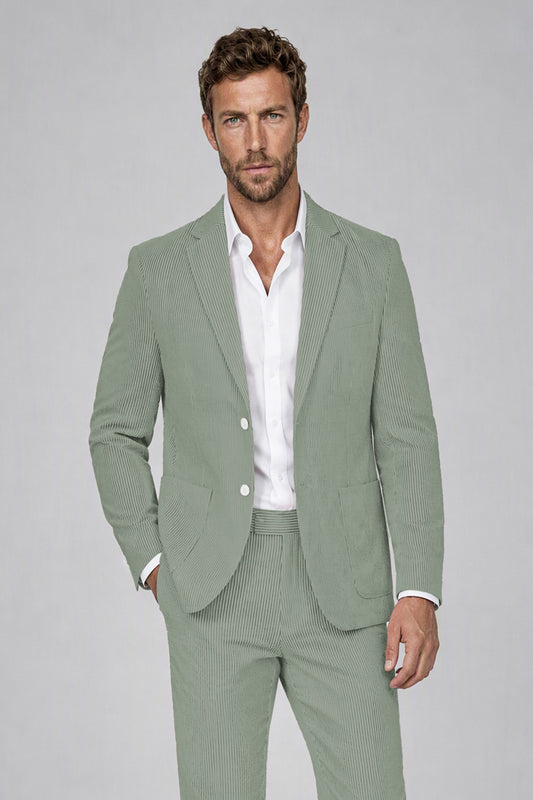 Savile Men's Sage Green Striped 2-Piece Suit Set – Notch Lapel Blazer & Tailored Trousers - Sage Green - Sage_Green(1)