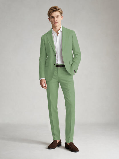 Savile Men's Sand Khaki Linen-Blend 2-Piece Suit Set – Two-Button Notch Lapel Slim-Fit Blazer & Slim Trousers - Sage Green - Sage_Green