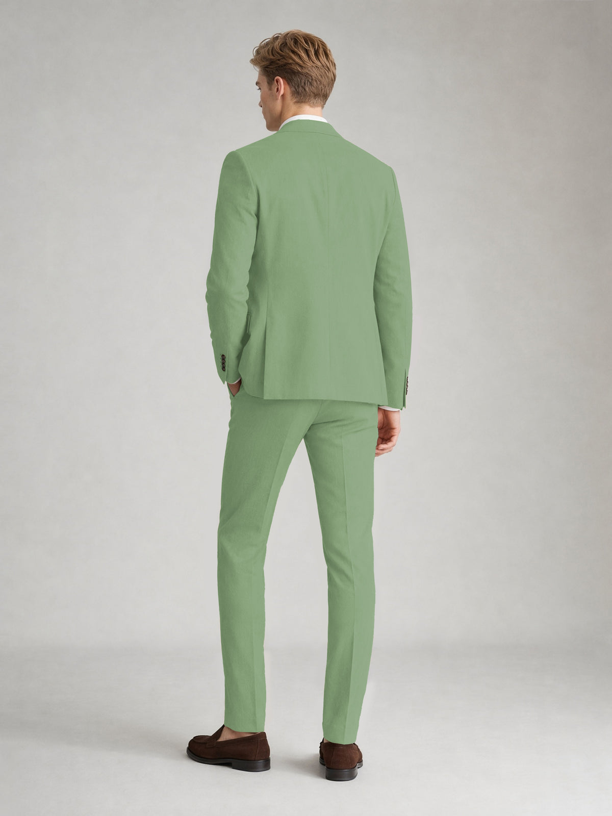 Savile Men's Sand Khaki Linen-Blend 2-Piece Suit Set – Two-Button Notch Lapel Slim-Fit Blazer & Slim Trousers - Sage Green - Sage_Green