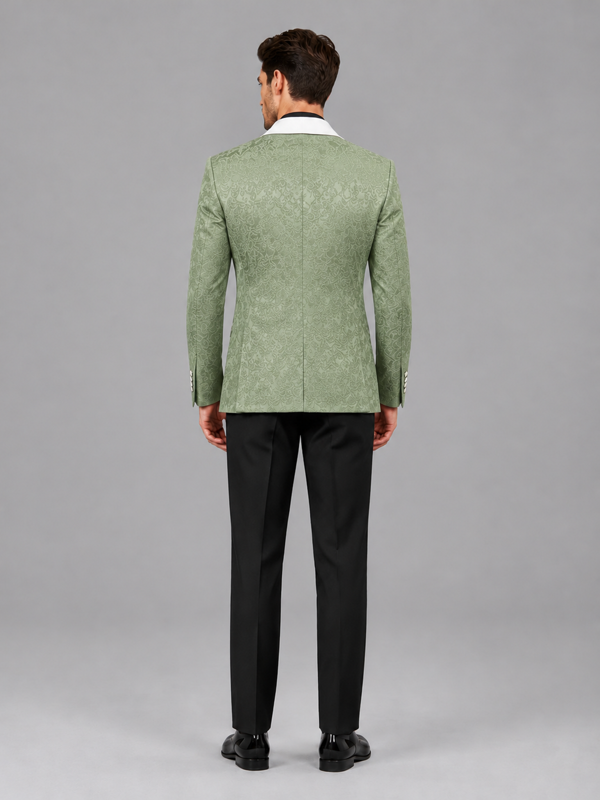 Savile Men's Sage Green Jacquard White Shawl Lapel 2-Piece Tuxedo Suit Set | Jacket & Trousers - Sage Green - Sage Green (2)