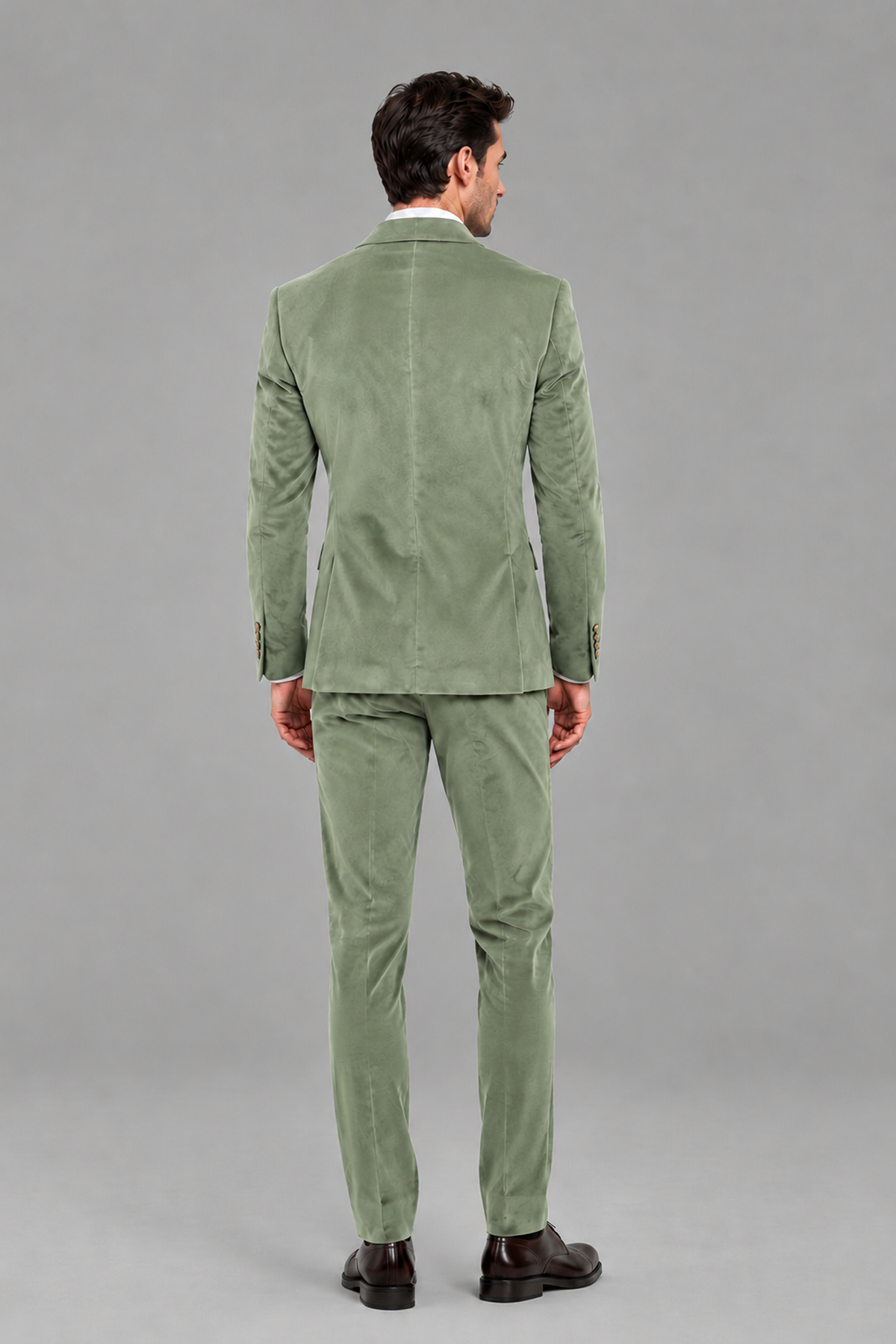 Savile Men's Sage Green Velvet Double-Breasted 2-Piece Suit Set | Peak Lapel Blazer & Trousers - Sage Green