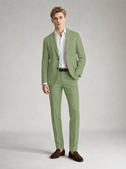Savile Men's Sand Khaki Linen-Blend 2-Piece Suit Set – Two-Button Notch Lapel Slim-Fit Blazer & Slim Trousers - Sage Olive - Sage_Olive
