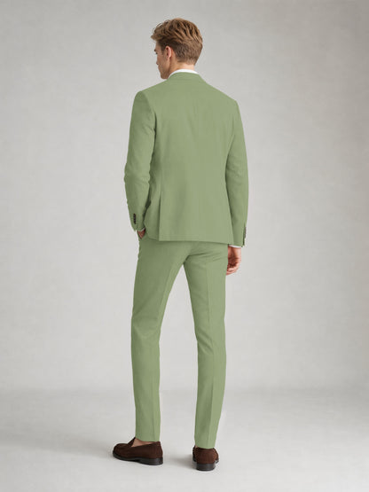 Savile Men's Sand Khaki Linen-Blend 2-Piece Suit Set – Two-Button Notch Lapel Slim-Fit Blazer & Slim Trousers - Sage Olive - Sage_Olive