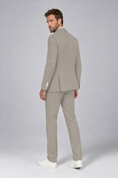 Savile Men's Sand Beige Striped 2-Piece Suit Set – Notch Lapel Blazer & Tailored Trousers - Sand Beige - Sand_Beige(3)