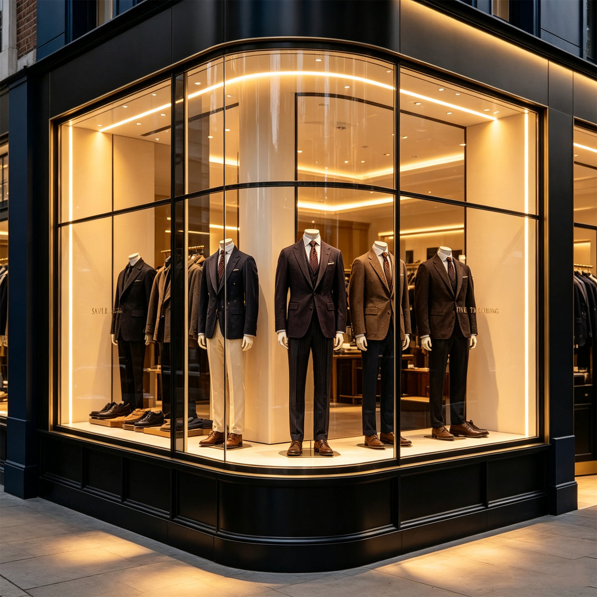 Savile tailoring displayed in the storefront