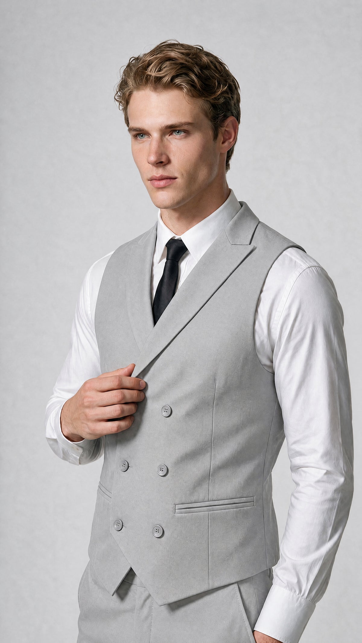 Men's Classic Silver Double-Breasted Shawl Lapel Suit Vest | Savile QX0100 - Silver