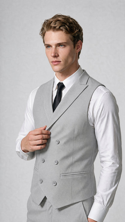 Men's Classic Silver Double-Breasted Shawl Lapel Suit Vest | Savile QX0100 - Silver