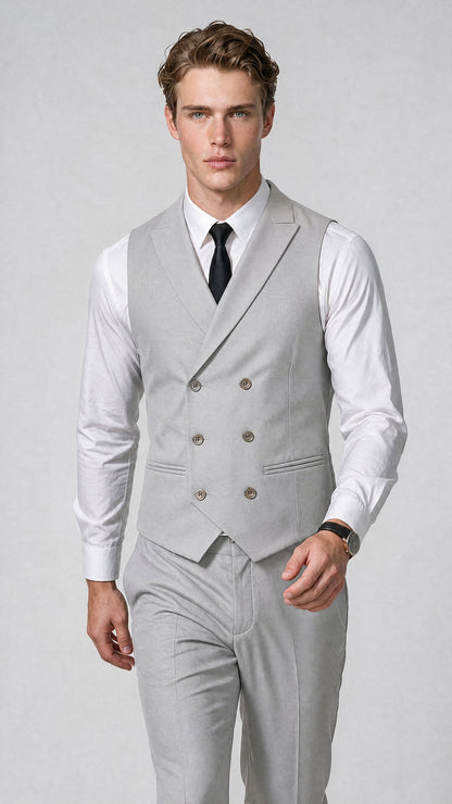 Men's Classic Silver Double-Breasted Shawl Lapel Suit Vest | Savile QX0100 - Silver