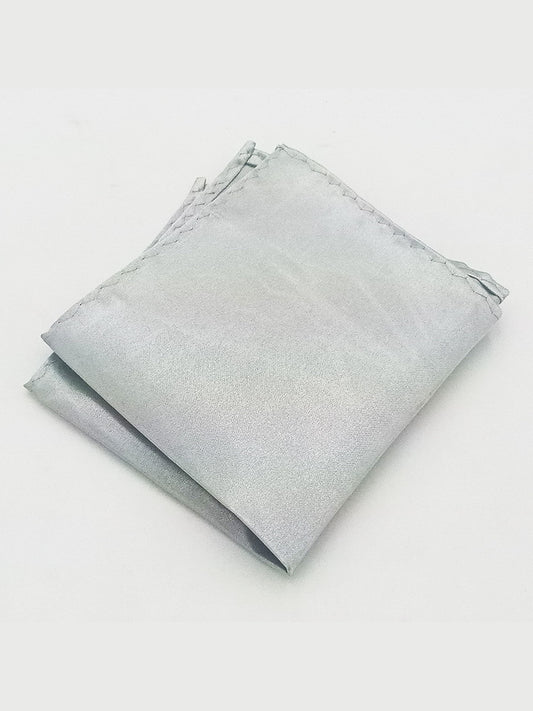 Savile Men's Silver Satin Pocket Square – Classic Solid Silk Suit Handkerchief - Silver - Silver (1)