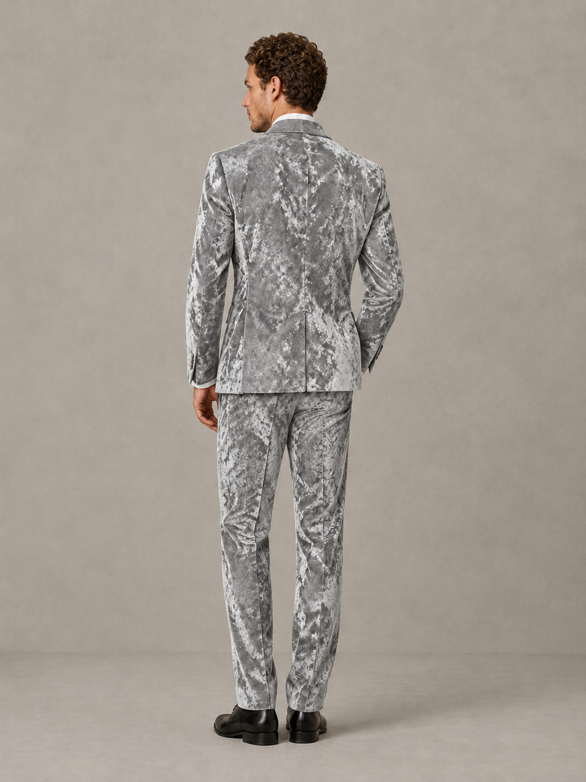 Savile Men's Silver Crushed Velvet Peak Lapel 2-Piece Suit Set | Jacket & Trousers - Silver - Silver (2)