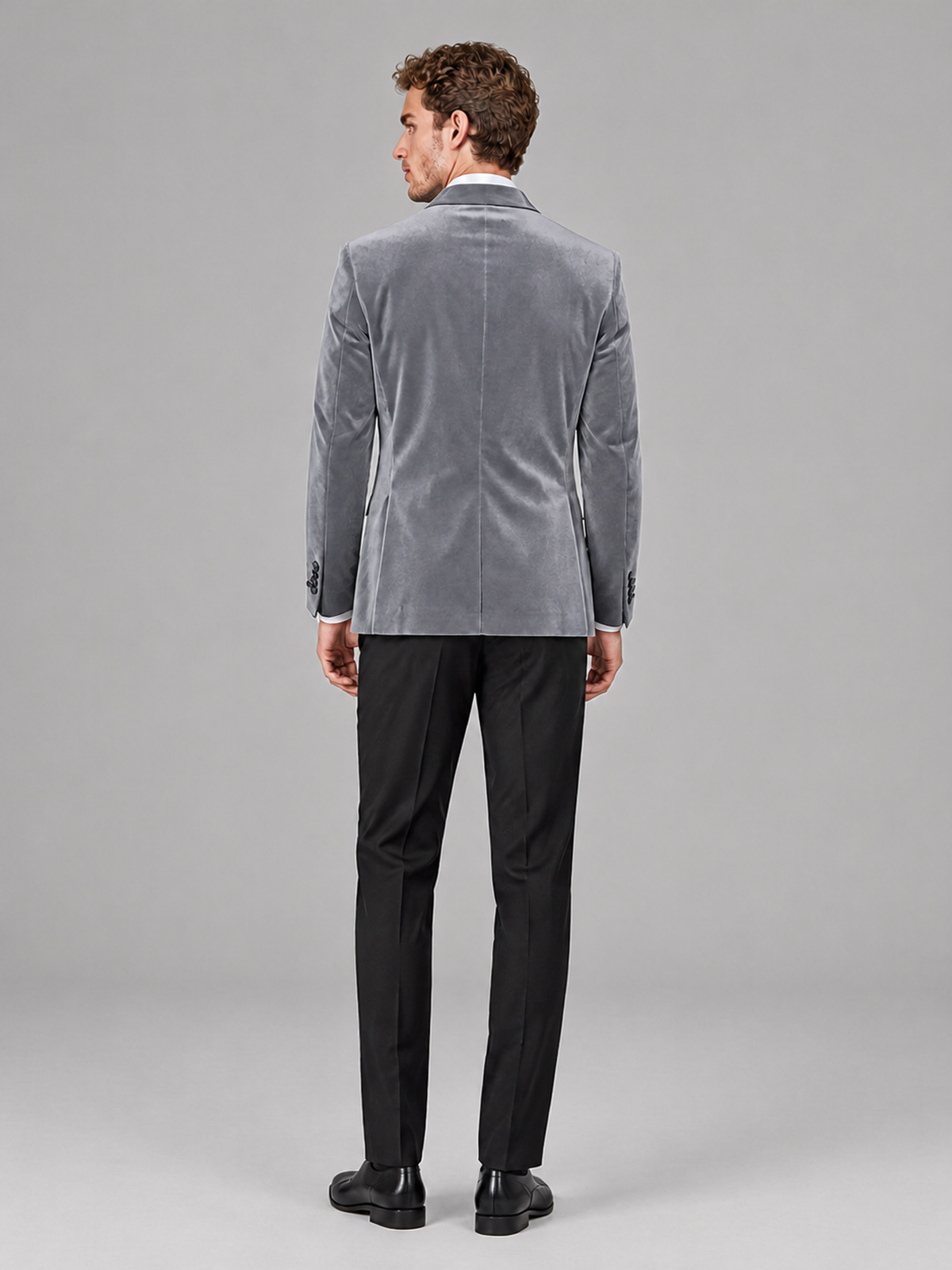 Savile Men's Silver Velvet Peak Lapel 2-Piece Tuxedo Suit Set | Jacket & Trousers - Silver
