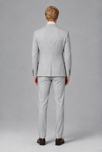 Savile Men's Silver Three-Piece Wedding Suit with Double-Breasted Waistcoat - Silver