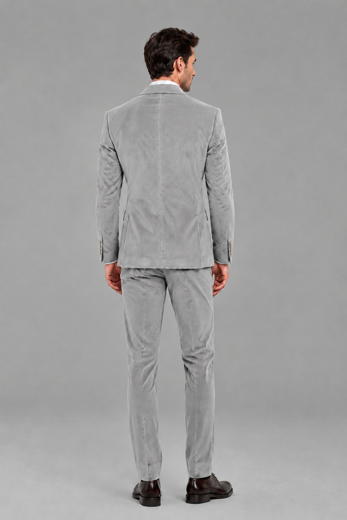 Savile Men's Silver Velvet Double-Breasted 2-Piece Suit Set | Peak Lapel Blazer & Trousers - Silver