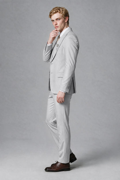 Savile Men's Silver Three-Piece Wedding Suit with Double-Breasted Waistcoat - Silver