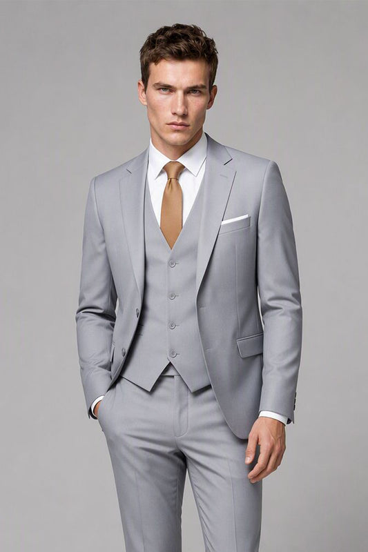 Men's Silver 3-Piece Slim Fit Suit - Upper Body Front | Savile AA0002