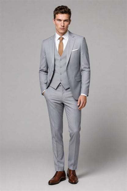 Men's Silver 3-Piece Slim Fit Suit - Walking Full Length | Savile AA0002
