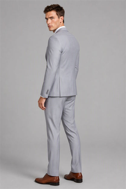 Men's Silver 3-Piece Slim Fit Suit - Back View | Savile AA0002