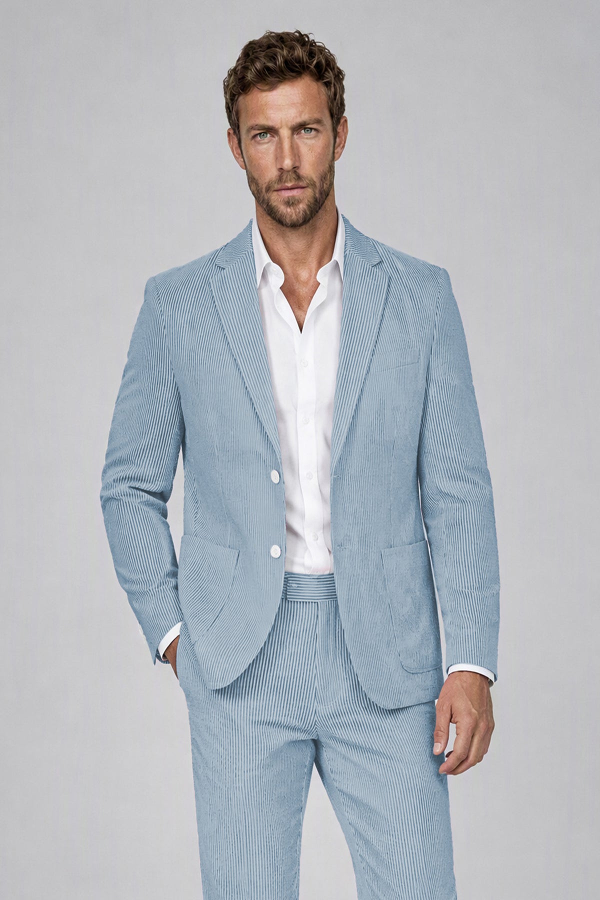 Savile Men's Sky Blue Striped 2-Piece Suit Set – Notch Lapel Blazer & Tailored Trousers - Sky Blue - Sky_Blue(1)