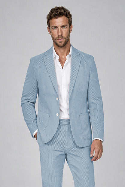 Savile Men's Sky Blue Striped 2-Piece Suit Set – Notch Lapel Blazer & Tailored Trousers - Sky Blue - Sky_Blue(1)