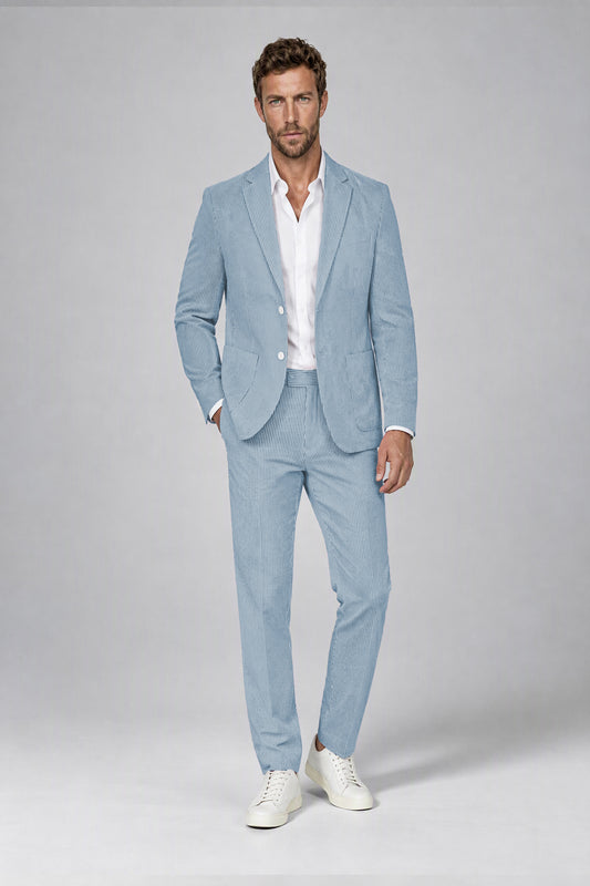 Savile Men's Sky Blue Striped 2-Piece Suit Set – Notch Lapel Blazer & Tailored Trousers - Sky Blue - Sky_Blue(2)