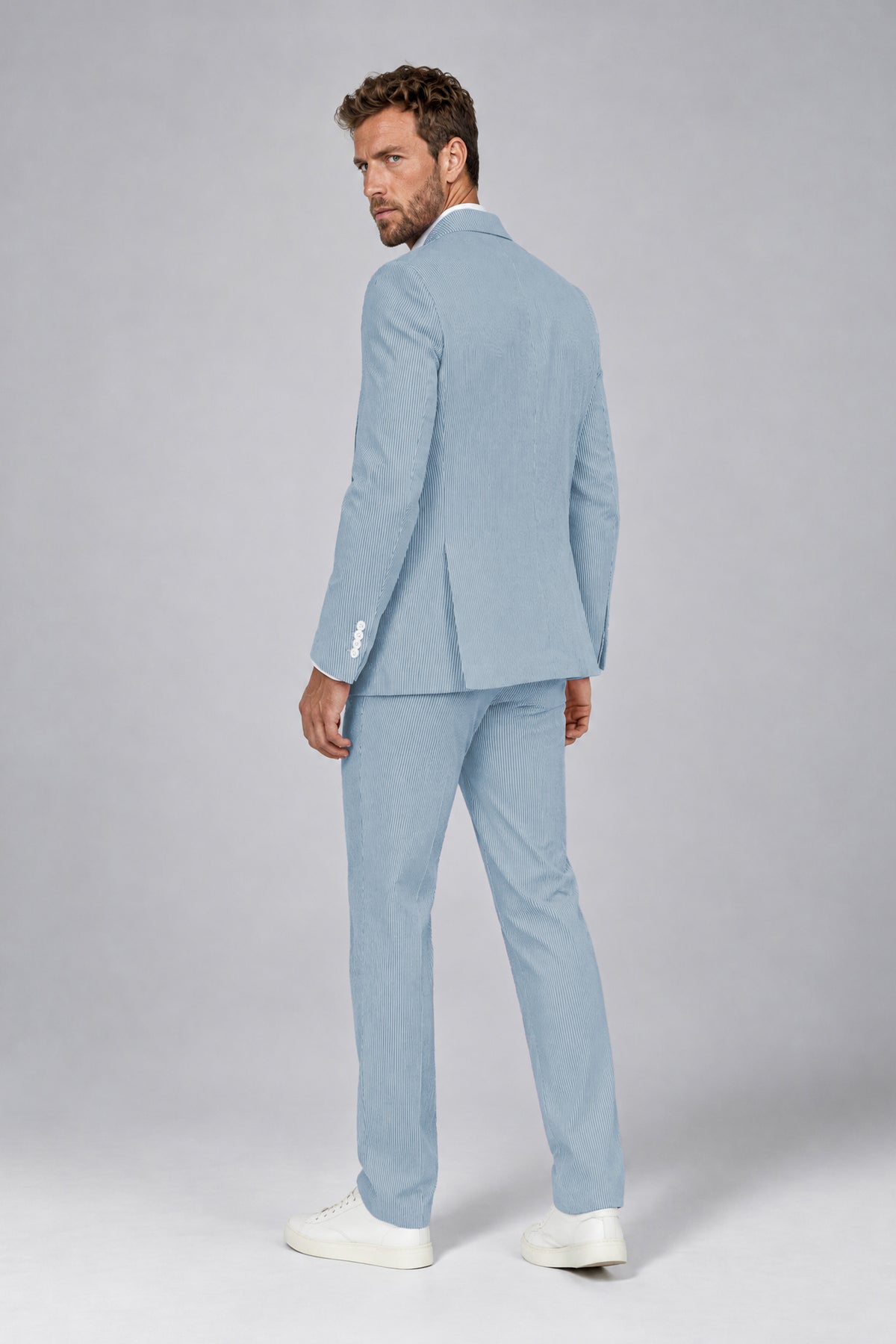 Savile Men's Sky Blue Striped 2-Piece Suit Set – Notch Lapel Blazer & Tailored Trousers - Sky Blue - Sky_Blue(3)