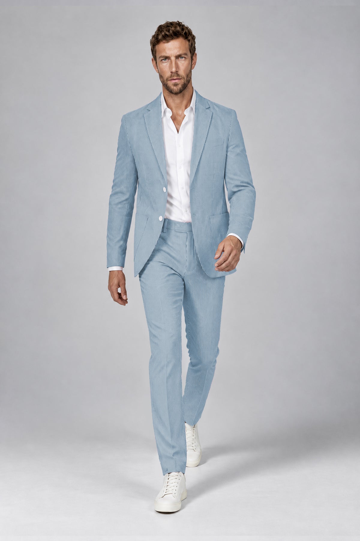 Savile Men's Sky Blue Striped 2-Piece Suit Set – Notch Lapel Blazer & Tailored Trousers - Sky Blue - Sky_Blue(4)