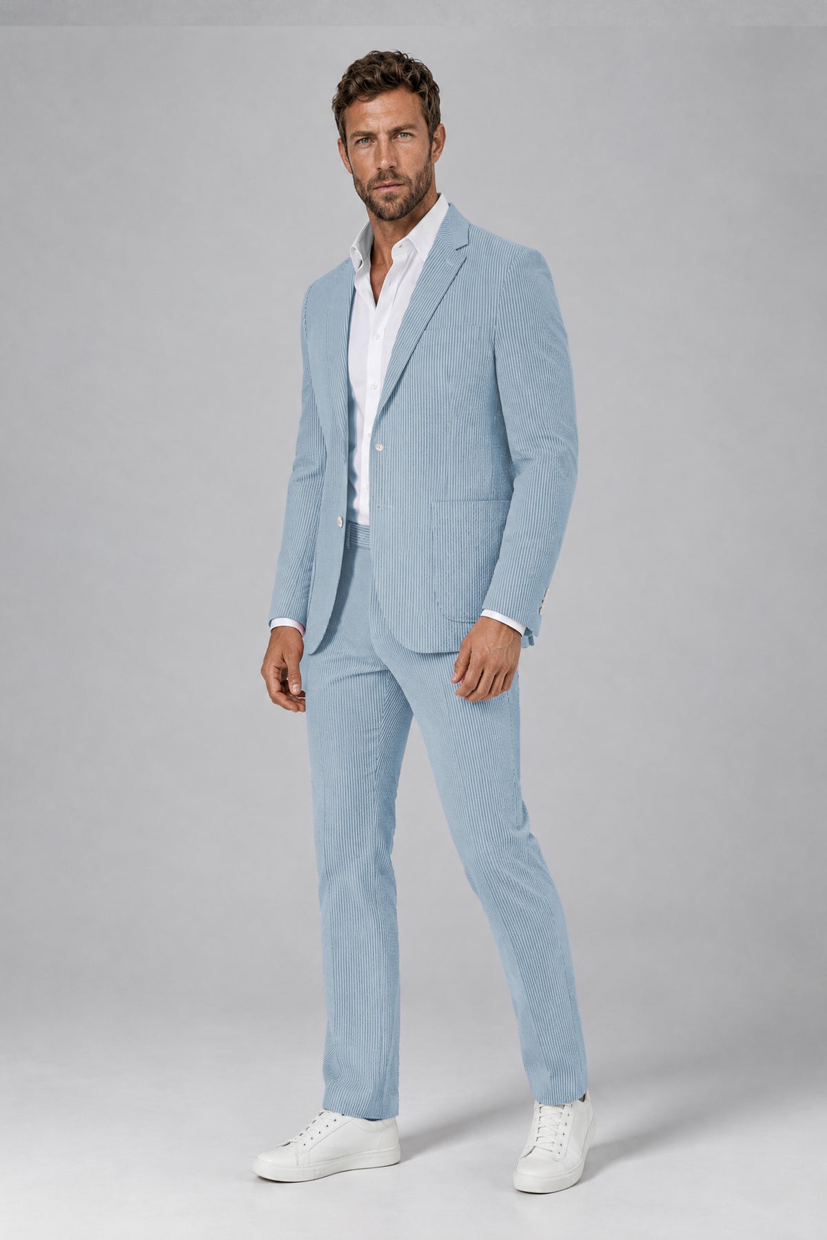 Savile Men's Sky Blue Striped 2-Piece Suit Set – Notch Lapel Blazer & Tailored Trousers - Sky Blue - Sky_Blue(5)