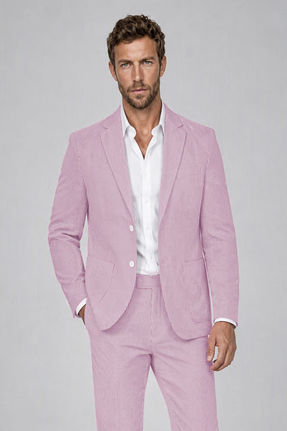 Savile Men's Soft Pink Striped 2-Piece Suit Set – Notch Lapel Blazer & Tailored Trousers - Soft Pink - Soft_Pink(1)