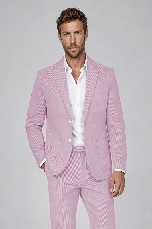Savile Men's Soft Pink Striped 2-Piece Suit Set – Notch Lapel Blazer & Tailored Trousers - Soft Pink - Soft_Pink(1)