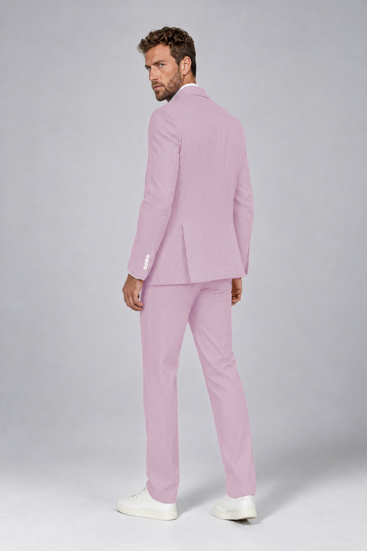 Savile Men's Soft Pink Striped 2-Piece Suit Set – Notch Lapel Blazer & Tailored Trousers - Soft Pink - Soft_Pink(3)