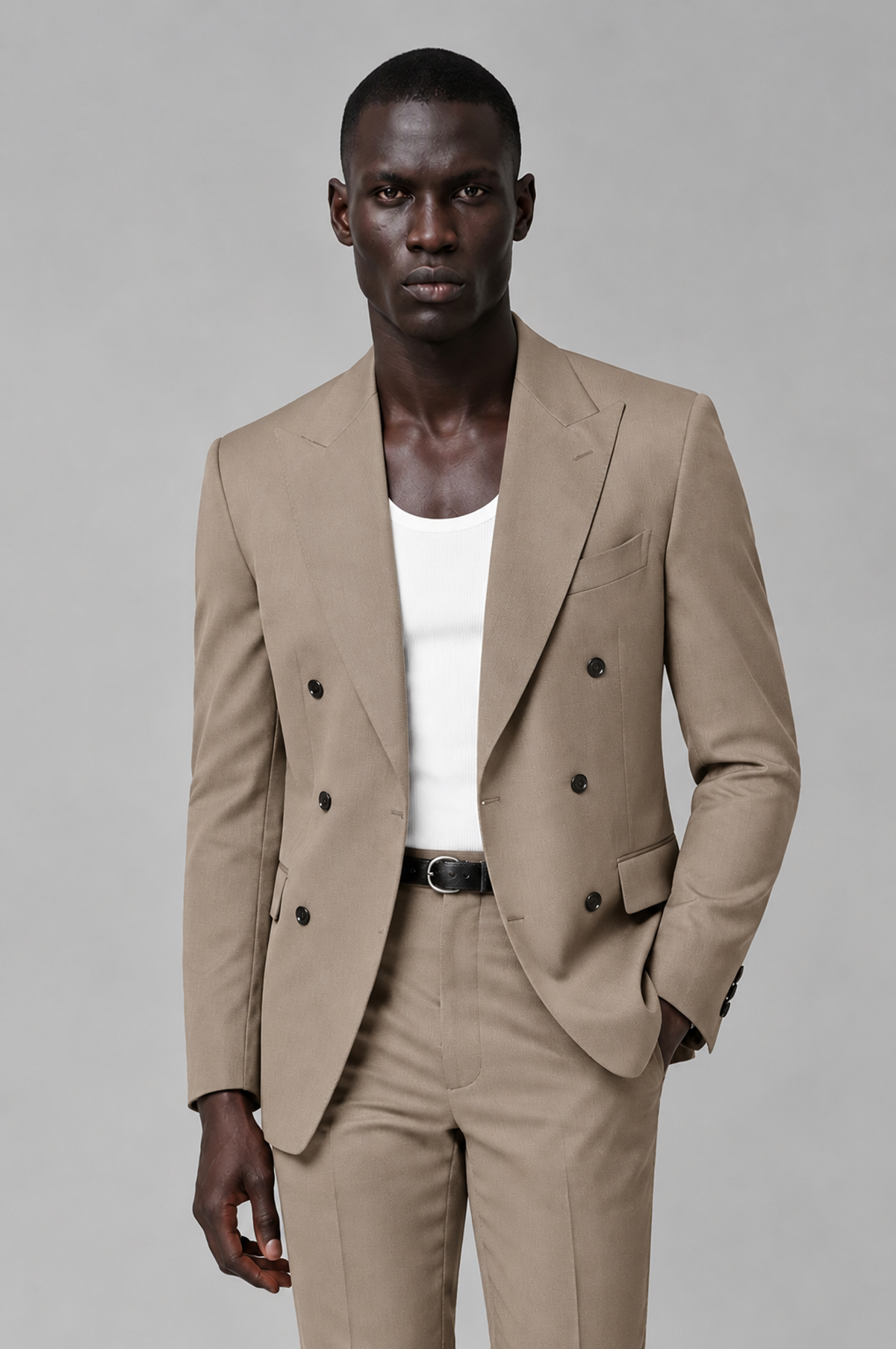 Savile Men's Taupe Double Breasted Slim Fit 2-Piece Suit Set – Blazer & Trousers | Wedding Gala Formal - Taupe - Taupe_01