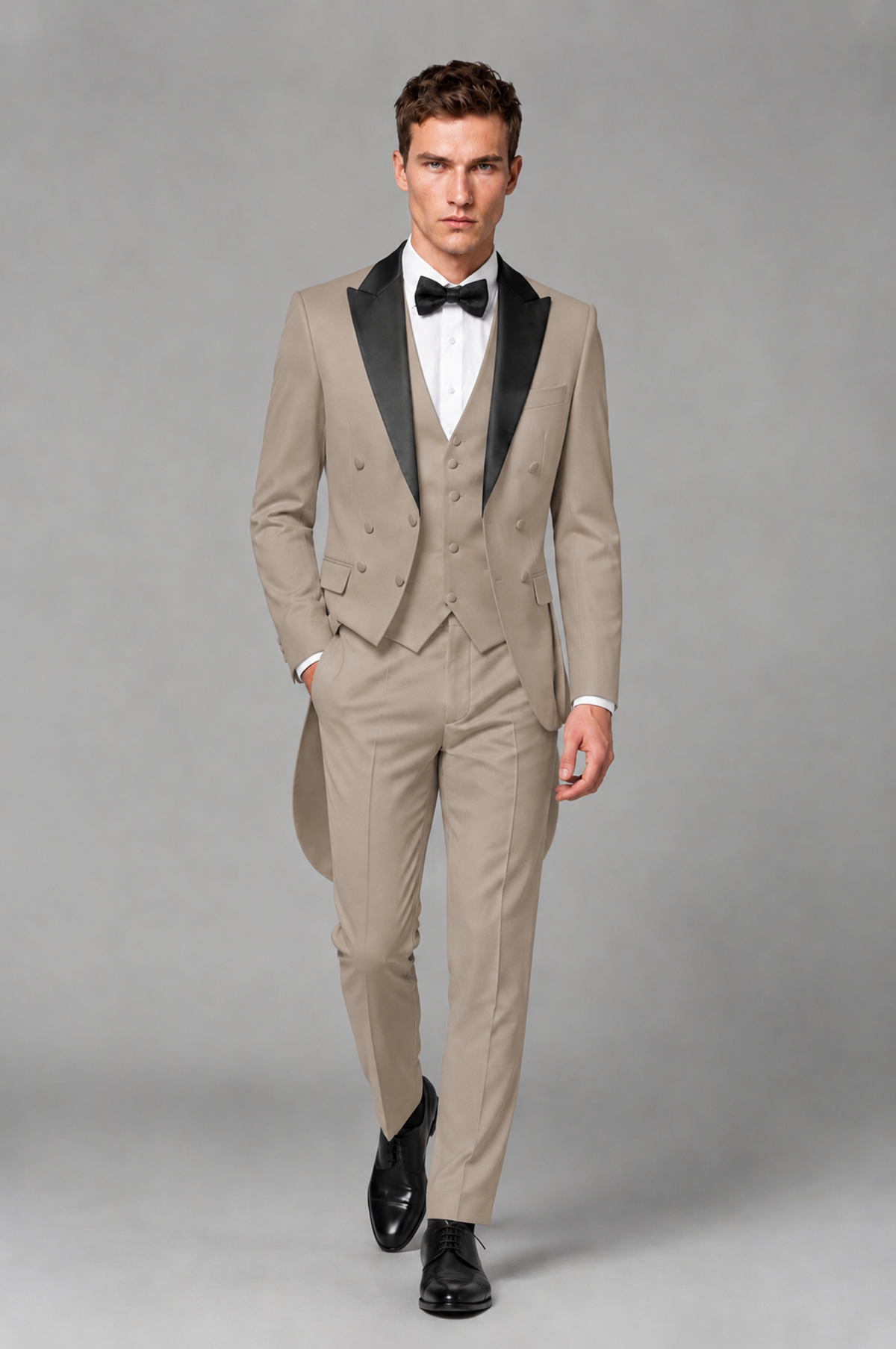 Savile Taupe 3-Piece Tailcoat Tuxedo Suit with Black Peak Lapel - Taupe - Taupe_02