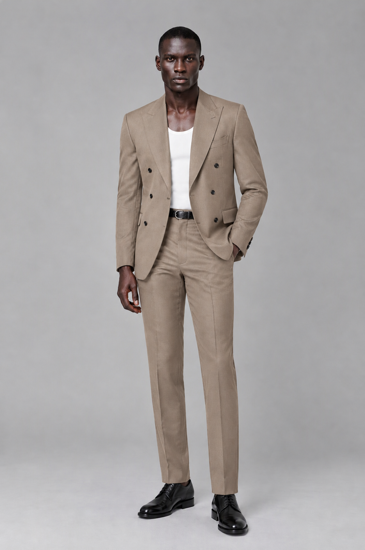 Savile Men's Taupe Double Breasted Slim Fit 2-Piece Suit Set – Blazer & Trousers | Wedding Gala Formal - Taupe - Taupe_02