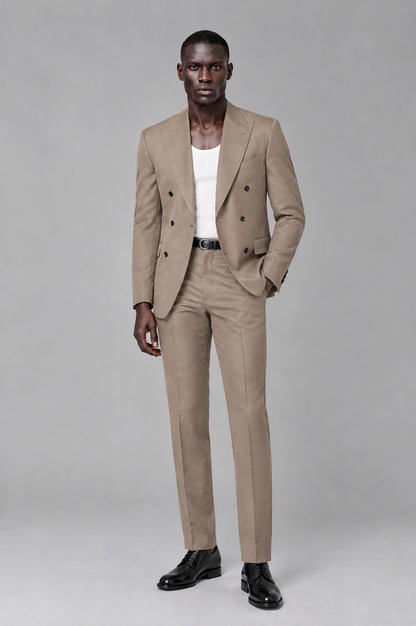 Savile Men's Taupe Double Breasted Slim Fit 2-Piece Suit Set – Blazer & Trousers | Wedding Gala Formal - Taupe - Taupe_02