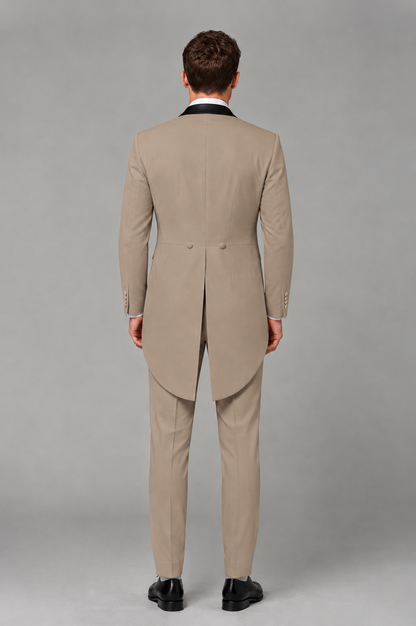 Savile Taupe 3-Piece Tailcoat Tuxedo Suit with Black Peak Lapel - Taupe - Taupe_03