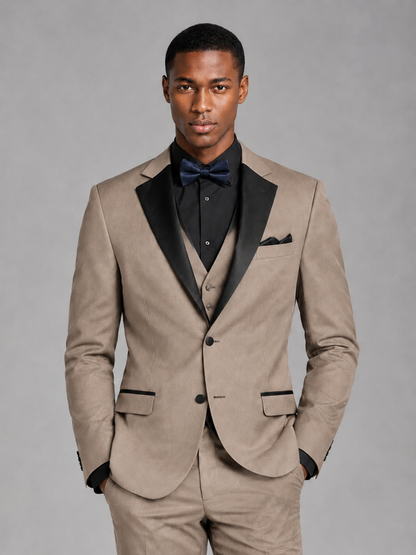 Savile Men's Taupe Contrast Shawl Lapel Tuxedo Suit – 3-Piece Wedding, Prom & Black-Tie Formal Set - Taupe - Taupe_1