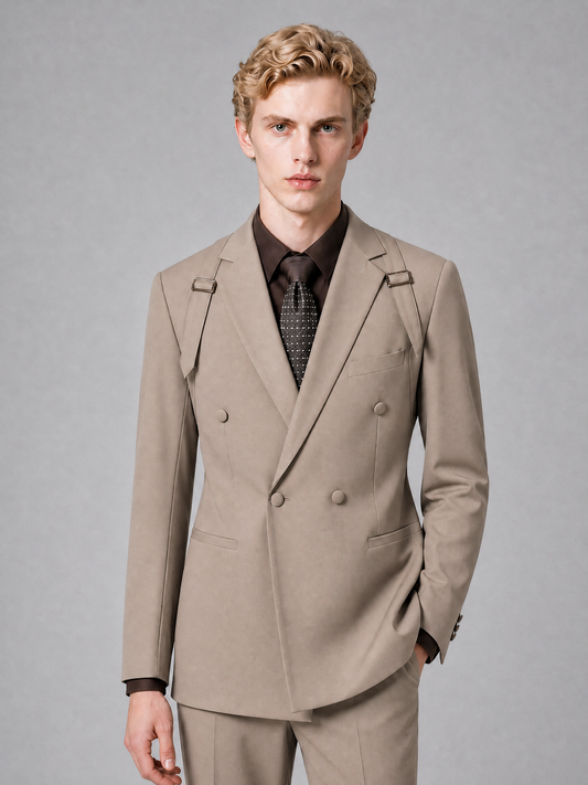 Men's Light Taupe Double-Breasted Slim Fit 2-Piece Suit – Peak Lapel Wedding & Business Formal Set - Taupe - Taupe_1
