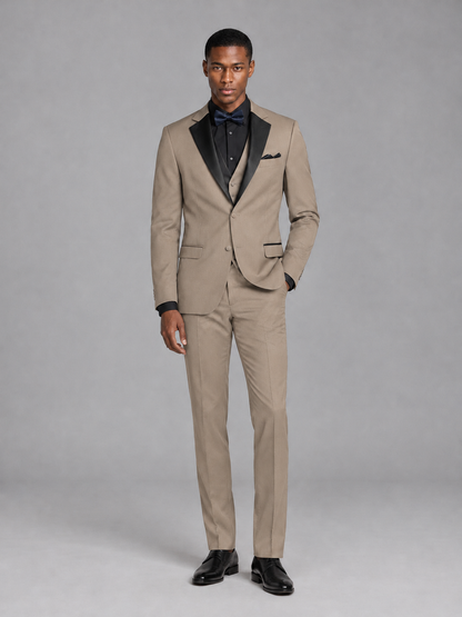Savile Men's Taupe Contrast Shawl Lapel Tuxedo Suit – 3-Piece Wedding, Prom & Black-Tie Formal Set - Taupe - Taupe_2