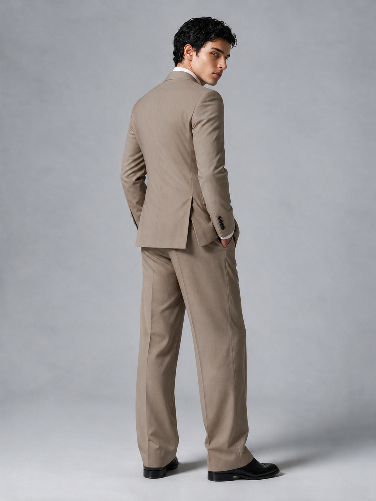 Savile Men's Taupe Double-Breasted 2-Piece Suit Set – Peak Lapel Blazer & Pleated Wide-Leg Trousers - Taupe - Taupe_3