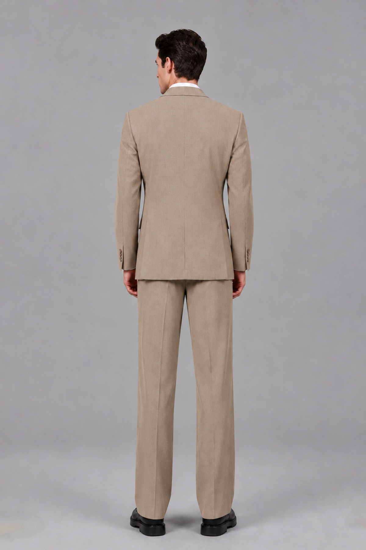 Savile Men's Taupe Pleated 2-Piece Suit Set | Notch Lapel Blazer & Tailored Trousers - Taupe - Taupe_3