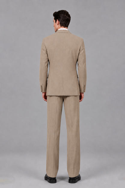 Savile Men's Taupe Pleated 2-Piece Suit Set | Notch Lapel Blazer & Tailored Trousers - Taupe - Taupe_3