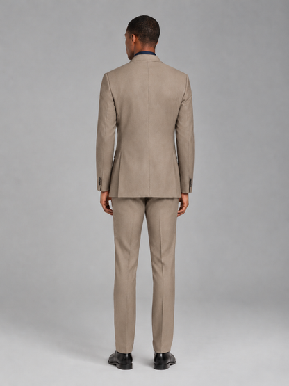Savile Men's Taupe Contrast Shawl Lapel Tuxedo Suit – 3-Piece Wedding, Prom & Black-Tie Formal Set - Taupe - Taupe_3