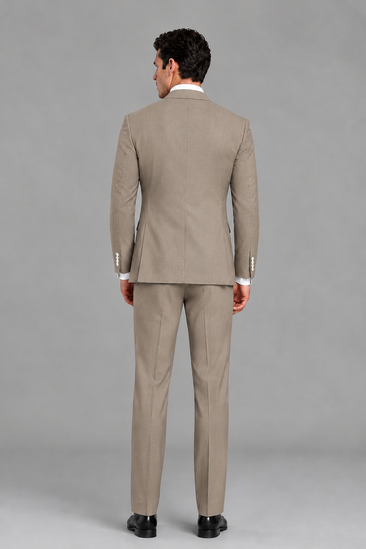 Savile Men's Modern Taupe 2-Piece Wrap Suit Set – Peak Lapel Side-Button Blazer & Tailored Trousers - Taupe - Taupe_3