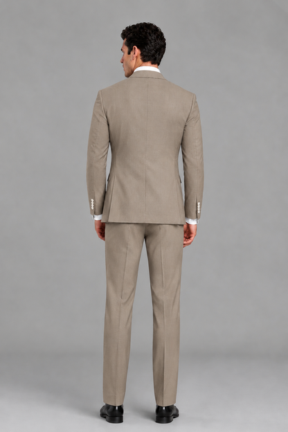 Savile Men's Modern Taupe 2-Piece Wrap Suit Set – Peak Lapel Side-Button Blazer & Tailored Trousers - Taupe - Taupe_3