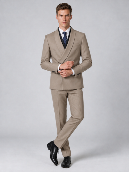 Savile Men's Taupe Wrap Shawl Lapel 2-Piece Suit Set – Modern Jacket & Trousers - Taupe - Taupe_4