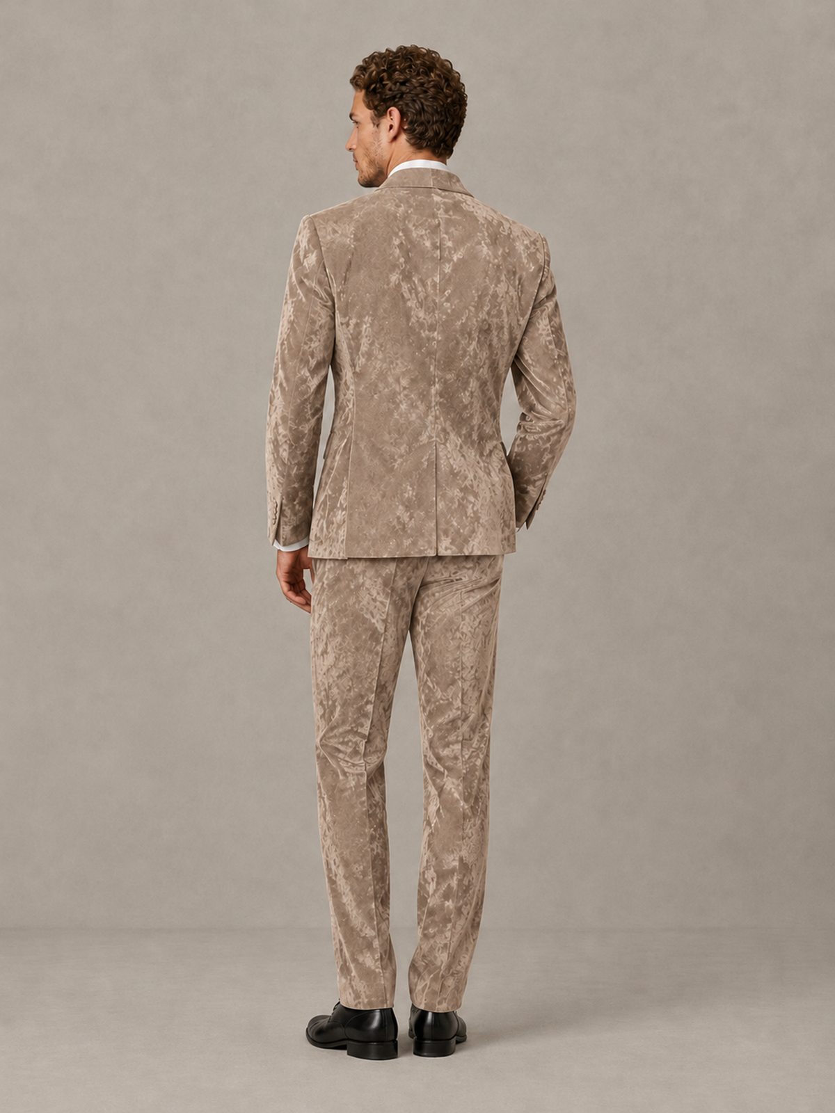 Savile Men's Taupe Crushed Velvet Peak Lapel 2-Piece Suit Set | Jacket & Trousers - Taupe - Taupe (2)